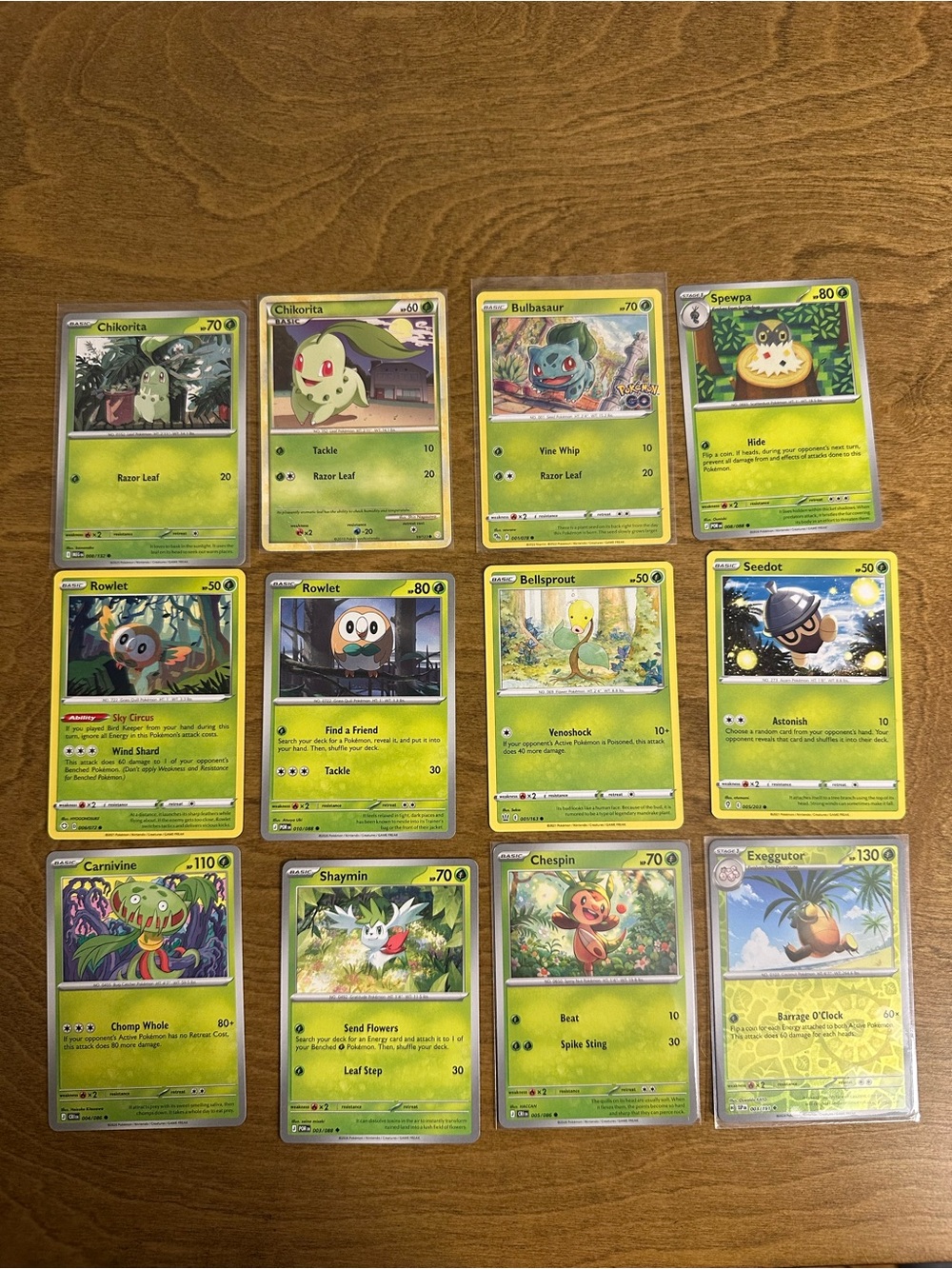 Lot of 12 Grass Type Pokemon Cute Cards